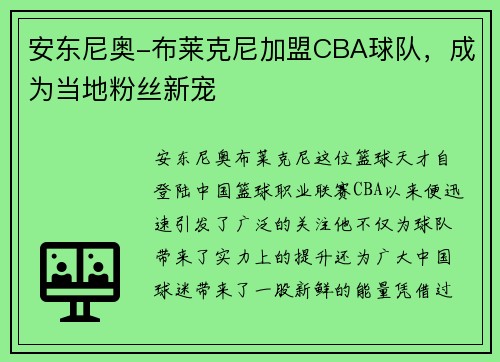 安东尼奥-布莱克尼加盟CBA球队，成为当地粉丝新宠